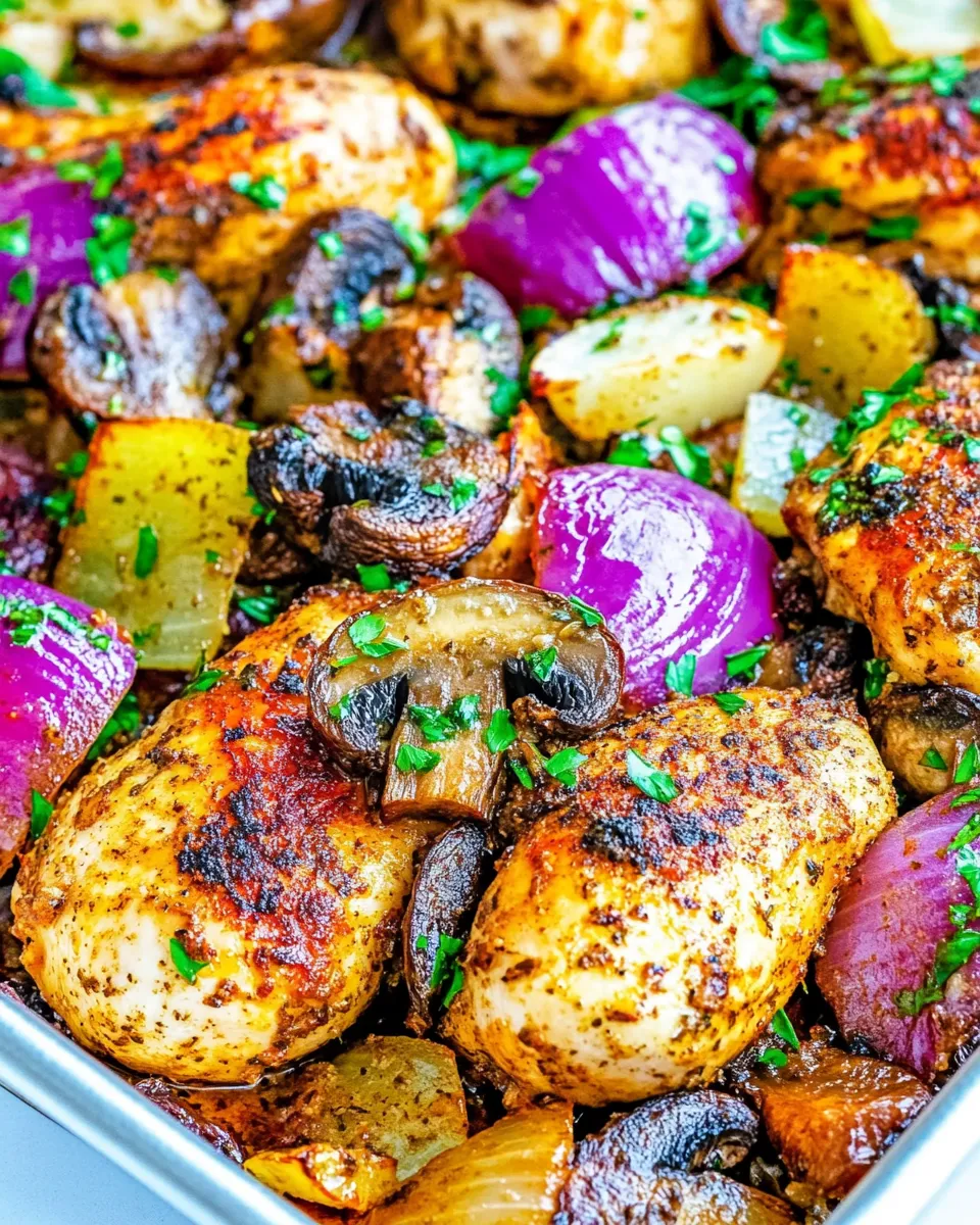 Easy Skinny Sheet Pan Chicken with Mushrooms and Onions photo