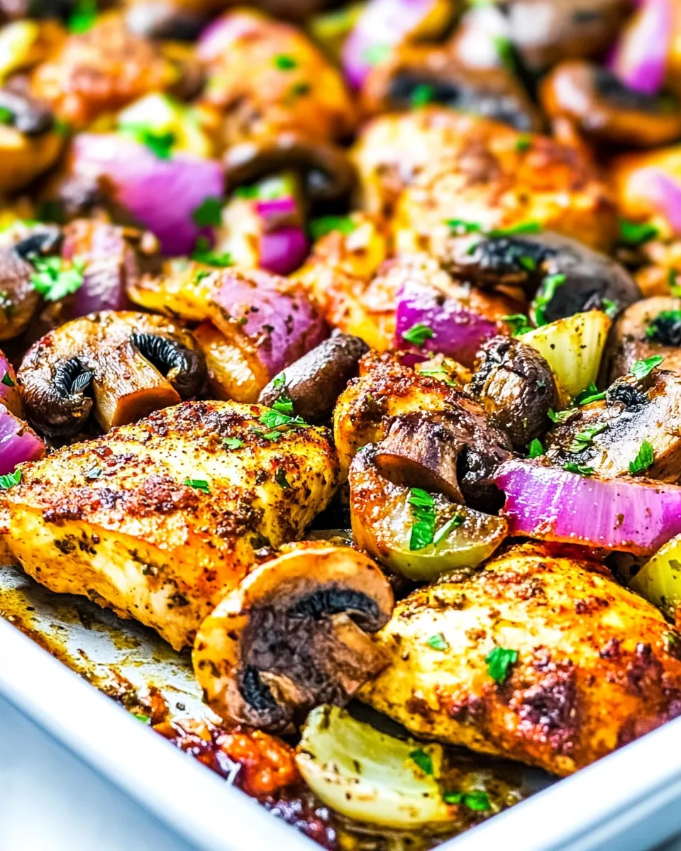 Healthy Skinny Sheet Pan Chicken with Mushrooms and Onions recipe photo