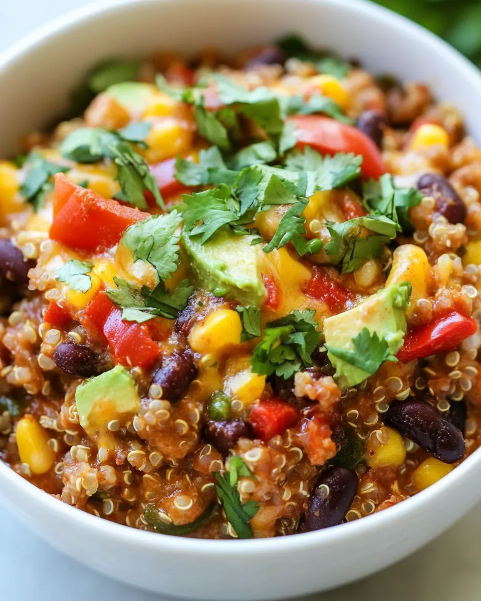 Easy Slow Cooker Enchilada Quinoa Bake food shot
