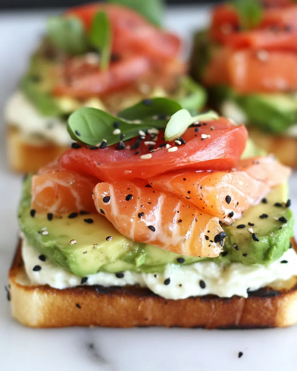 Delicious Smoked Salmon & Smashed Avocado Tartines food shot