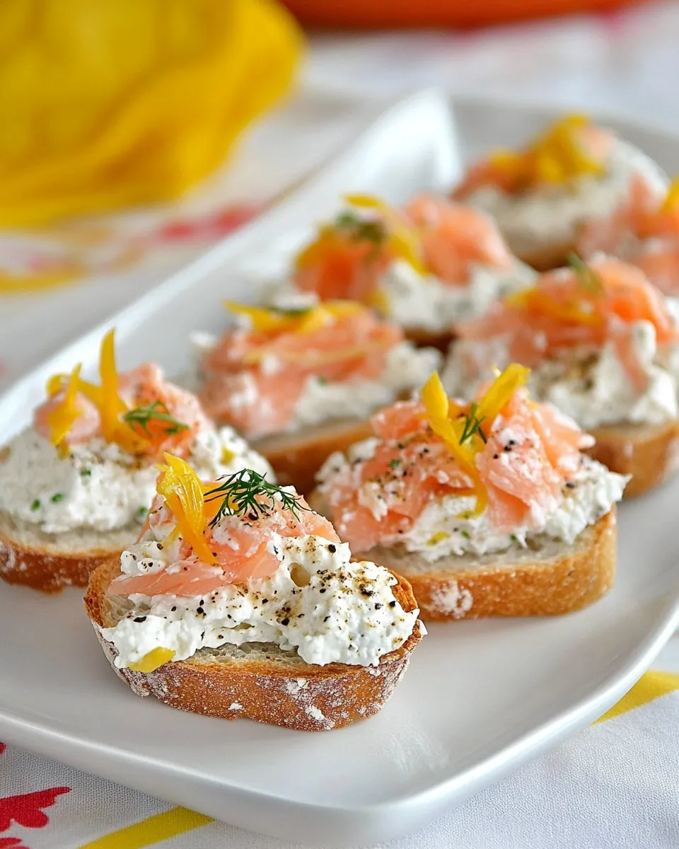 Classic Smoked Salmon and Ricotta Crostini Recipe plate image