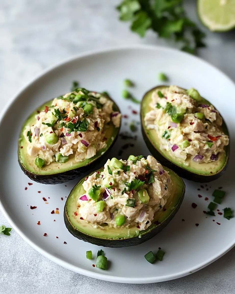 Classic Smoky Chicken Salad Stuffed Avocados. dish photo