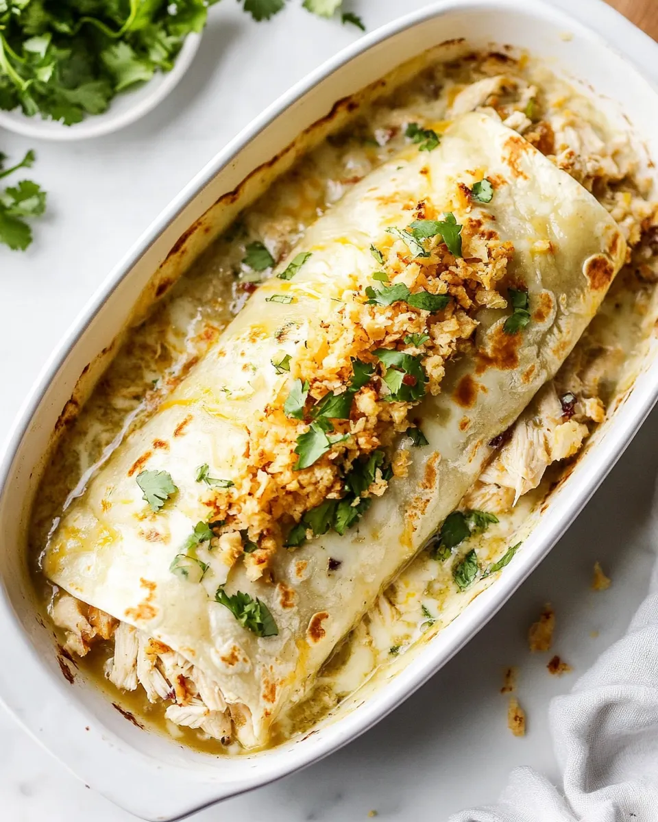 Easy Smothered Green Chile Chicken Burritos food shot