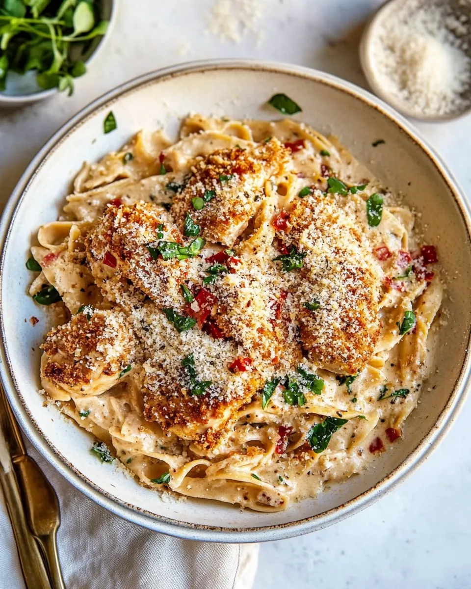Healthy Southern Style Creamy Parmesan Chicken Pasta. image