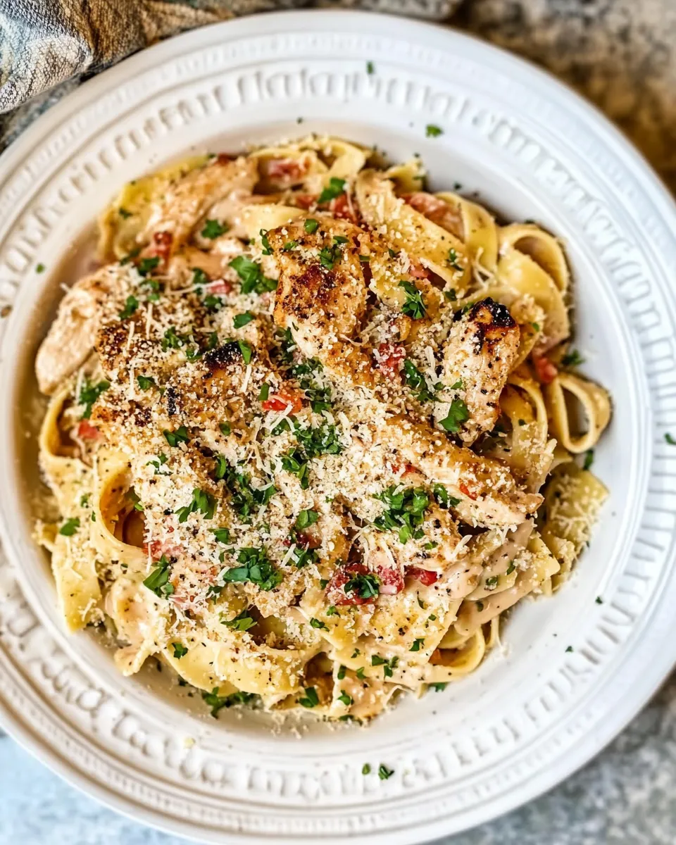 Healthy Southern Style Creamy Parmesan Chicken Pasta. picture