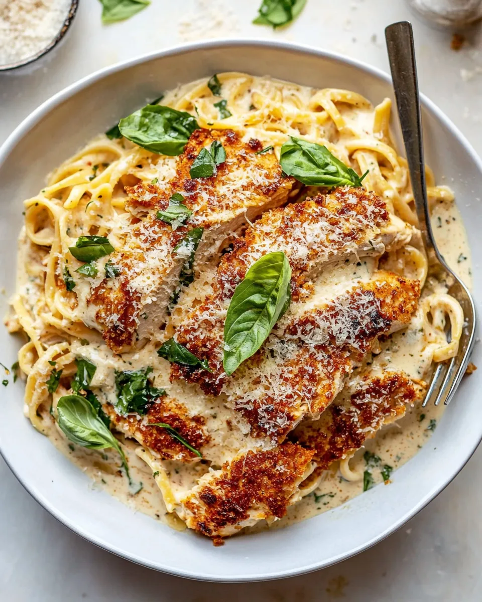 Classic Southern Style Creamy Parmesan Chicken Pasta. recipe photo
