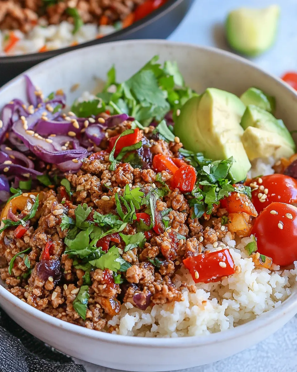 Delicious Soy-Ginger Ground Turkey Bowls food shot