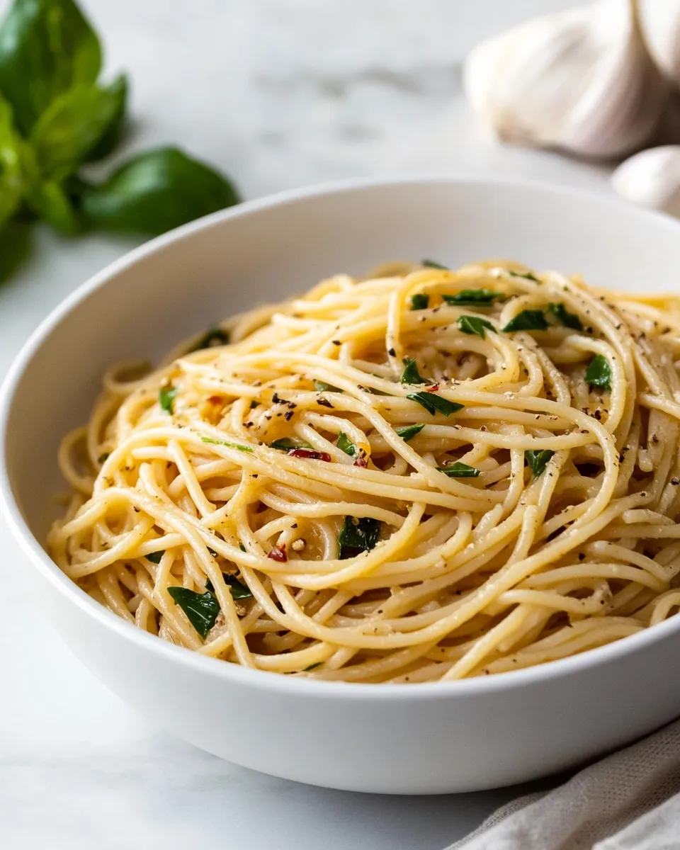 Delicious Spaghetti Aglio e Olio shot