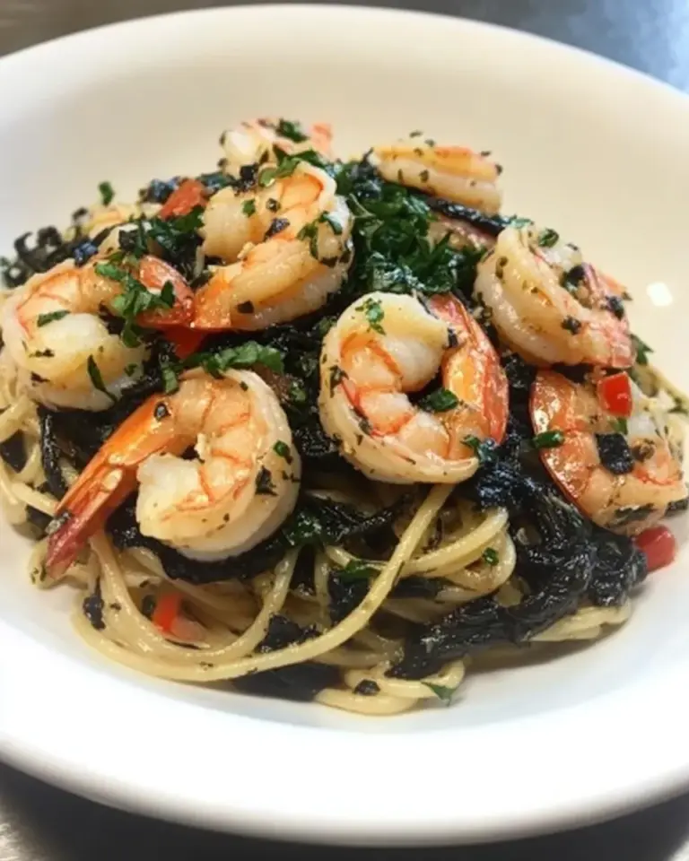 Homemade Spaghetti Nero with Garlic Shrimp photo
