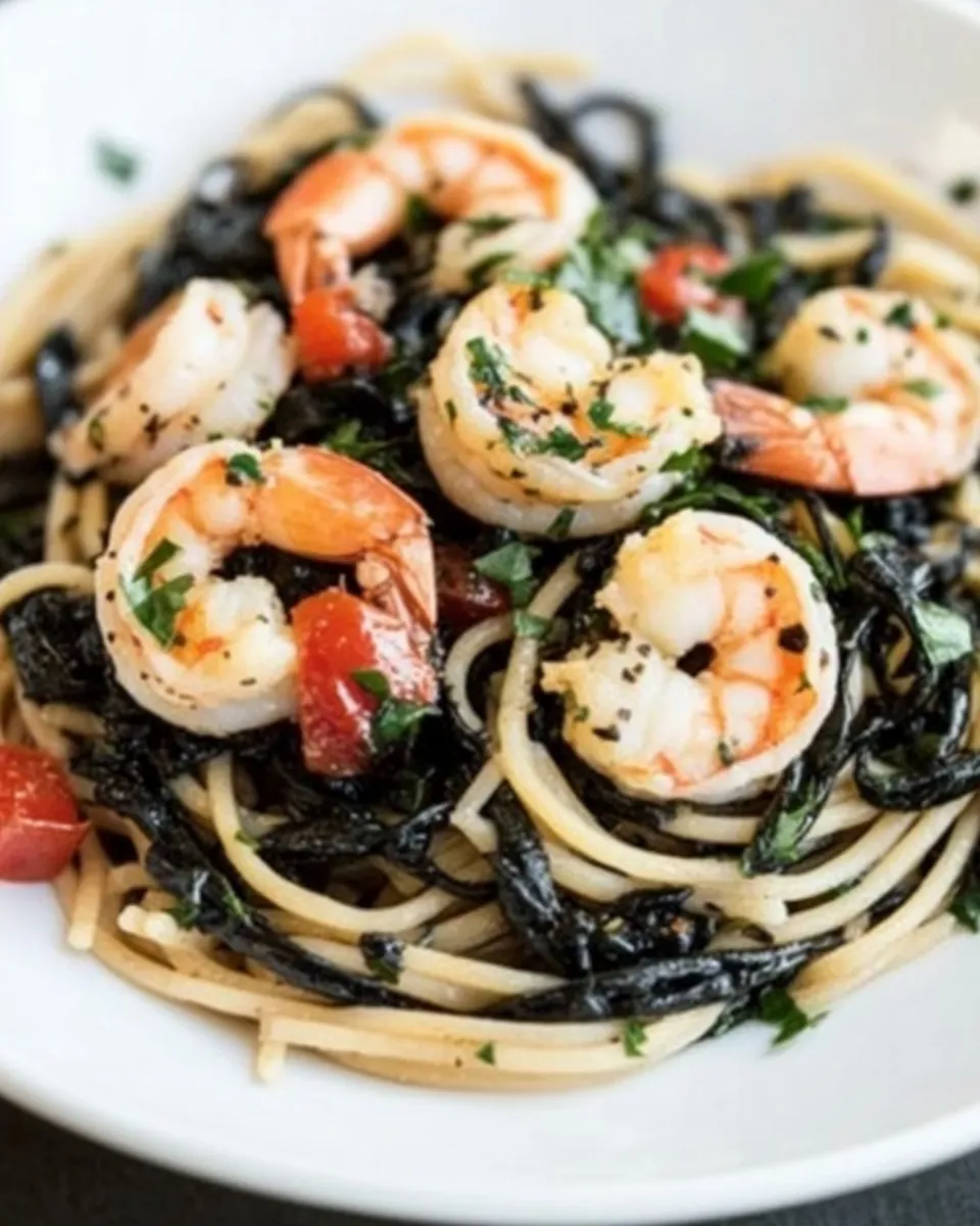 Delicious Spaghetti Nero with Garlic Shrimp image