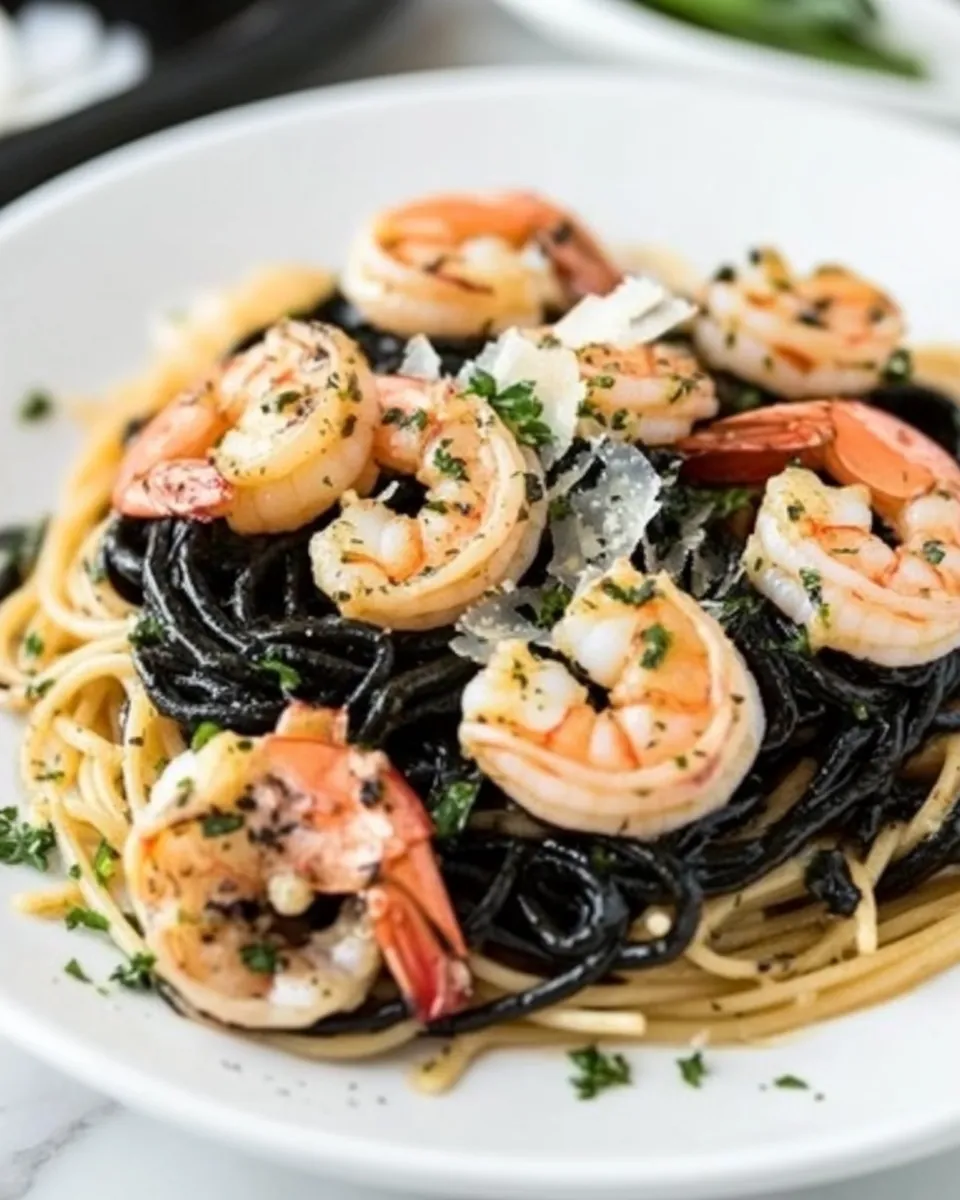 Easy Spaghetti Nero with Garlic Shrimp recipe photo