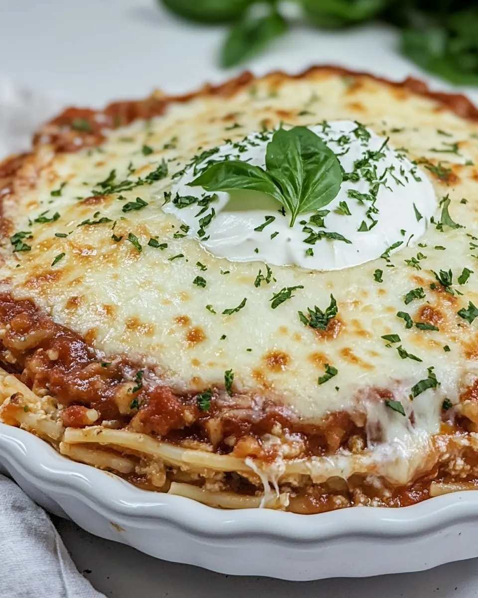 Delicious Spaghetti Pie with Sour Cream shot
