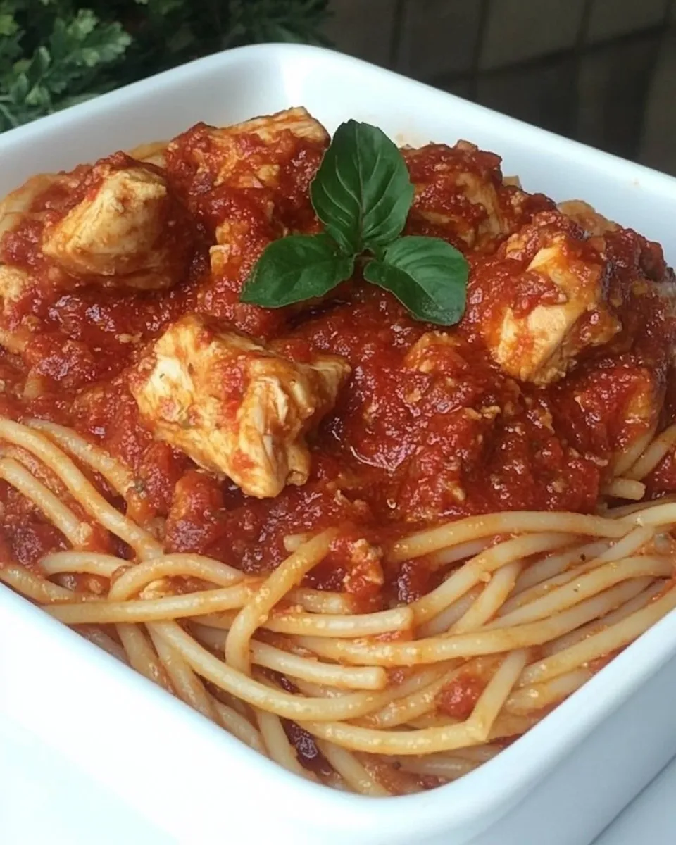 Classic Spaghetti Rigati with Chicken and Tomato Sauce image