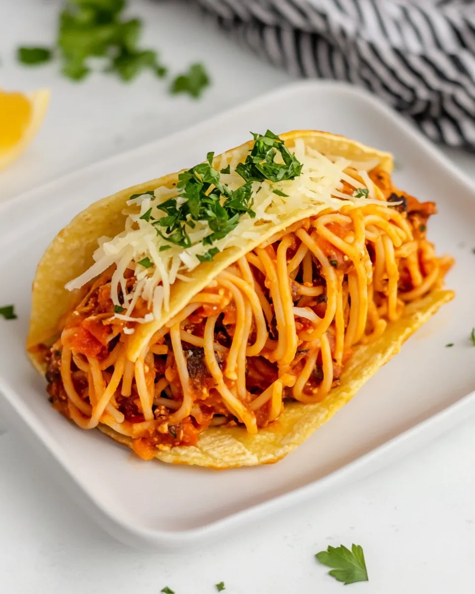 Savory Spaghetti Tacos shot
