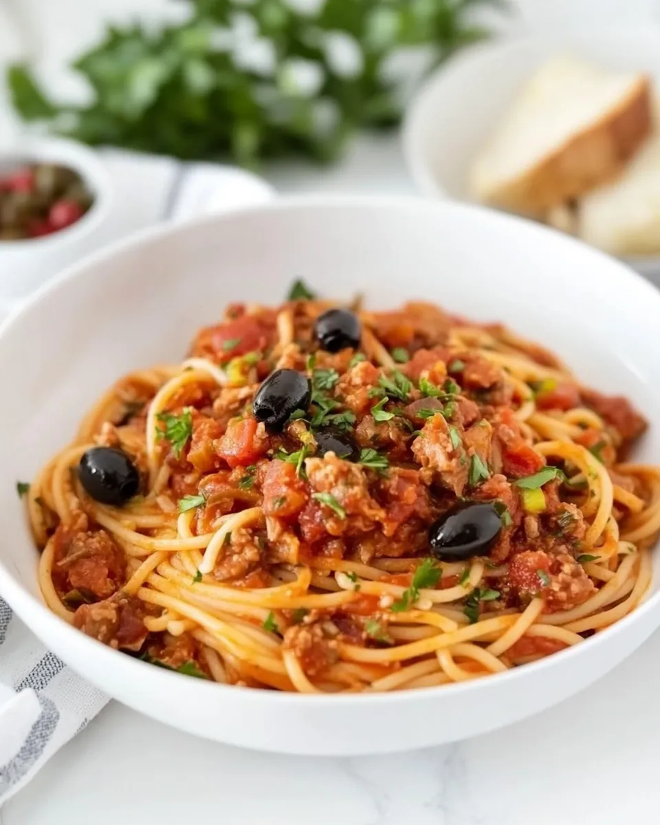 Delicious Spaghetti Tuna Puttanesca shot