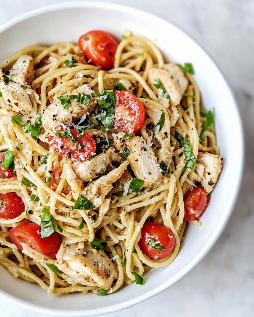 Delicious Spaghetti with Chicken and Grape Tomatoes image