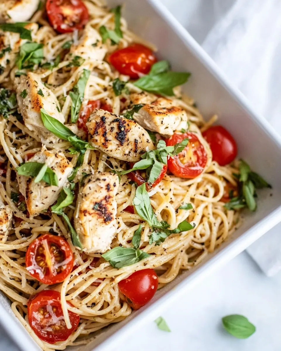 Quick Spaghetti with Chicken and Grape Tomatoes recipe photo
