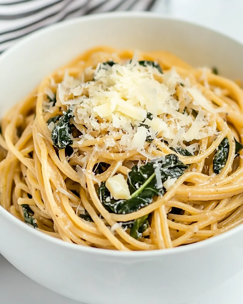 Delicious Spaghetti with Garlic, Chard, and Cheese shot