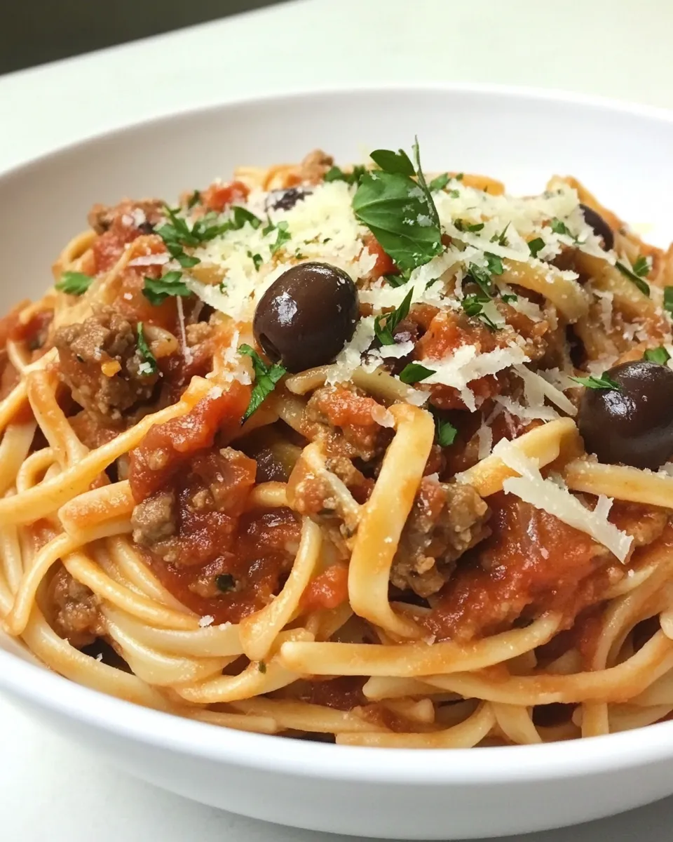 Delicious Spaghetti with Italian Sausage and Olives dish photo