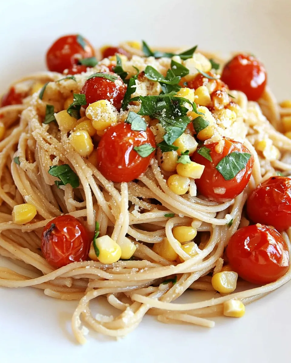Easy Spaghetti with Roasted Sweet Corn and Cherry Tomatoes photo