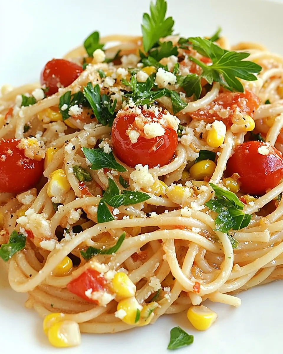 Delicious Spaghetti with Roasted Sweet Corn and Cherry Tomatoes image