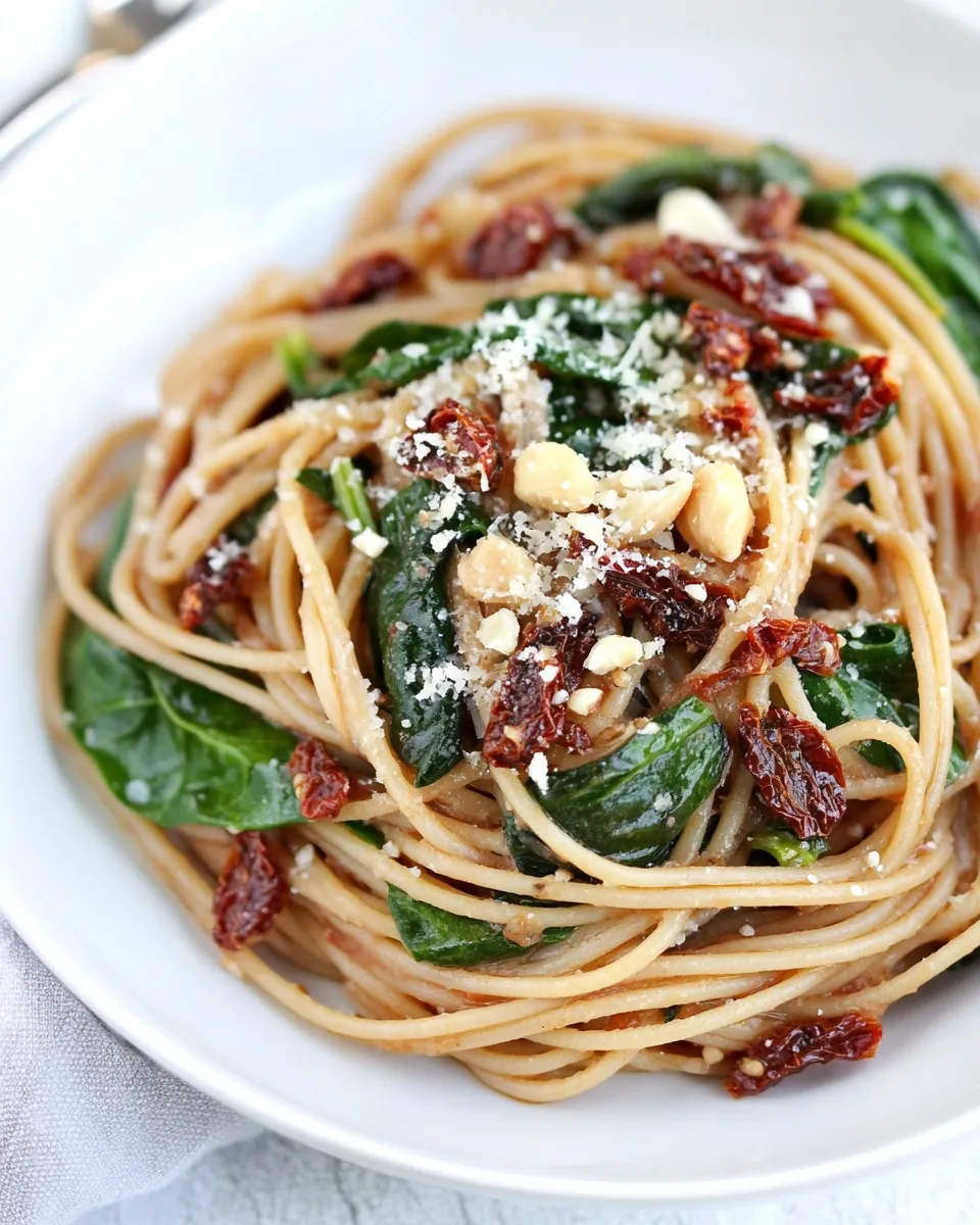Delicious Spaghetti with Sun Dried Tomatoes & Spinach image