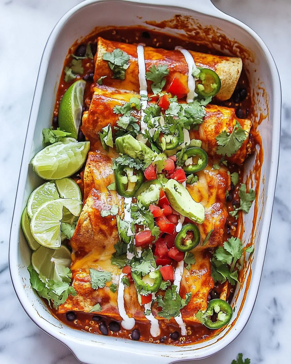 Homemade Spicy Poblano, Black Bean, and Quinoa Enchiladas. recipe photo