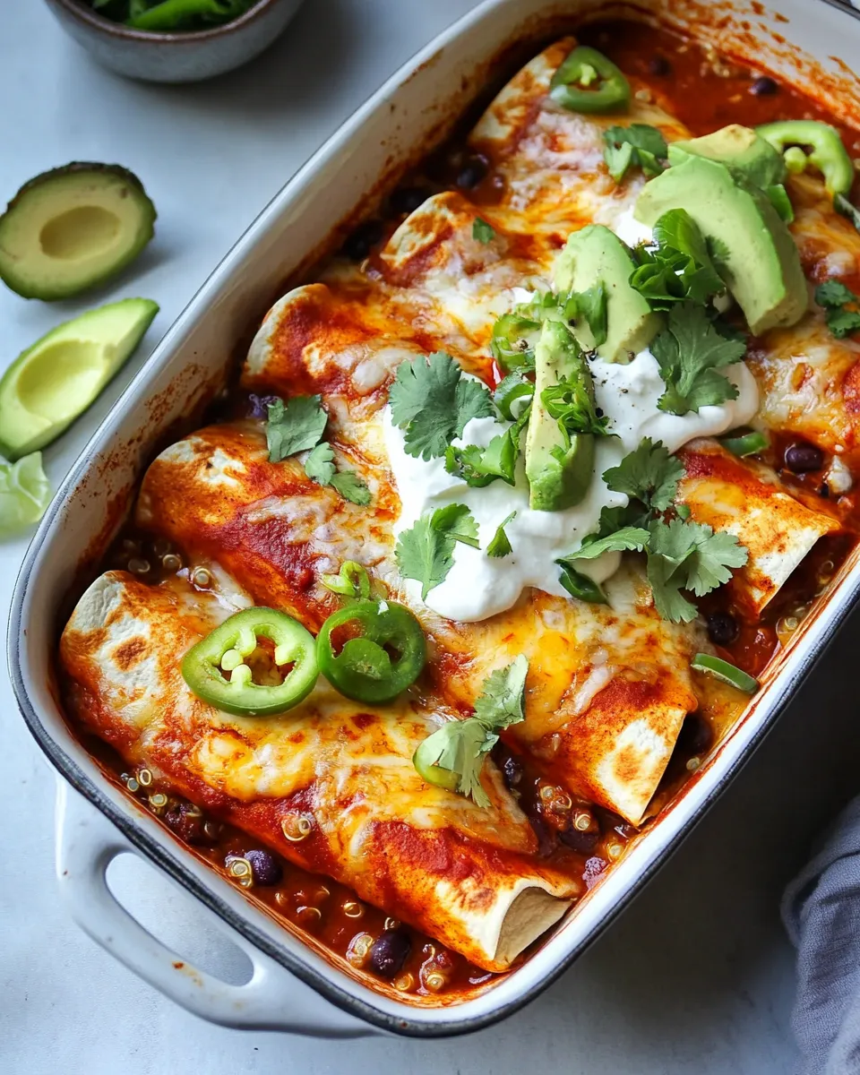 Classic Spicy Poblano, Black Bean, and Quinoa Enchiladas. dish photo