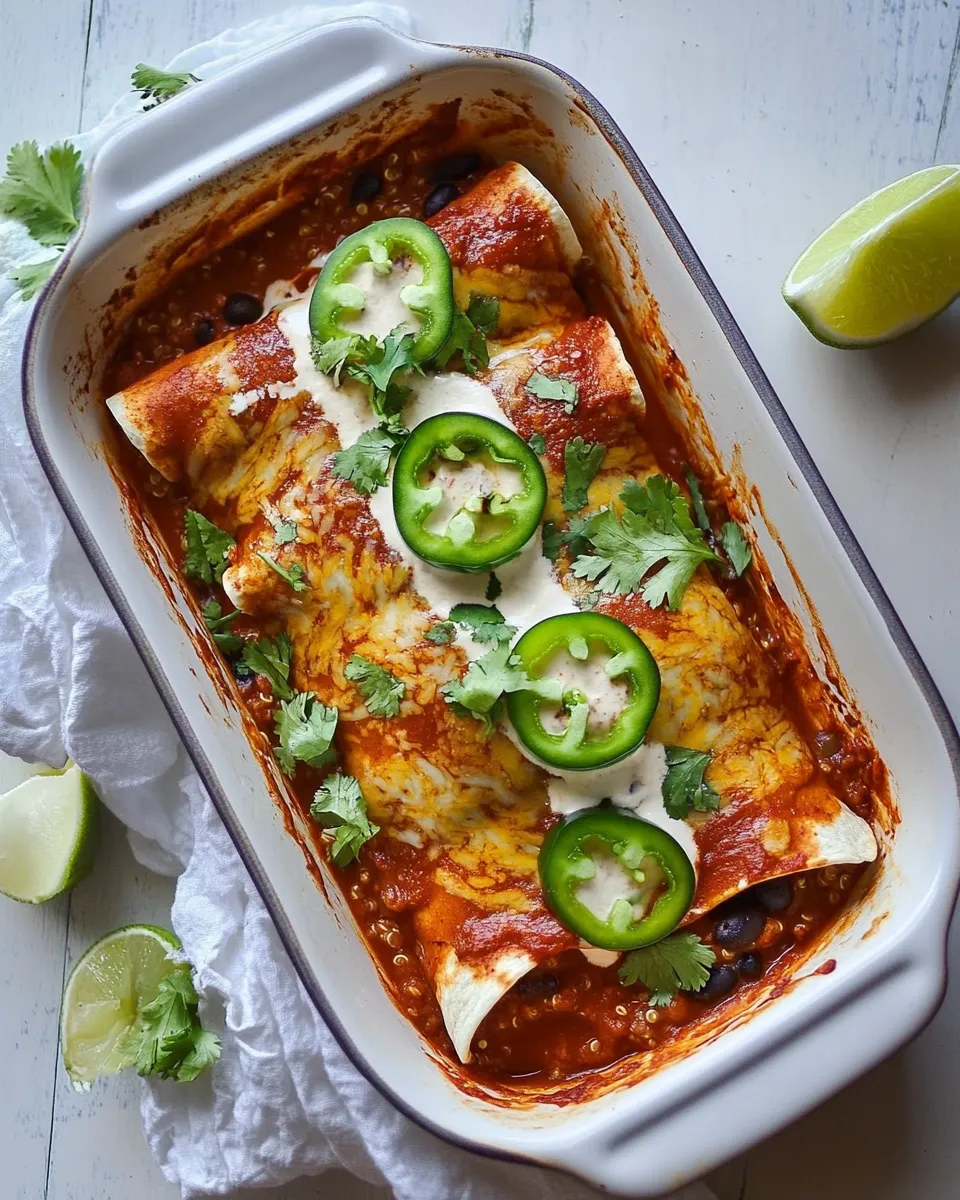 Delicious Spicy Poblano, Black Bean, and Quinoa Enchiladas. picture