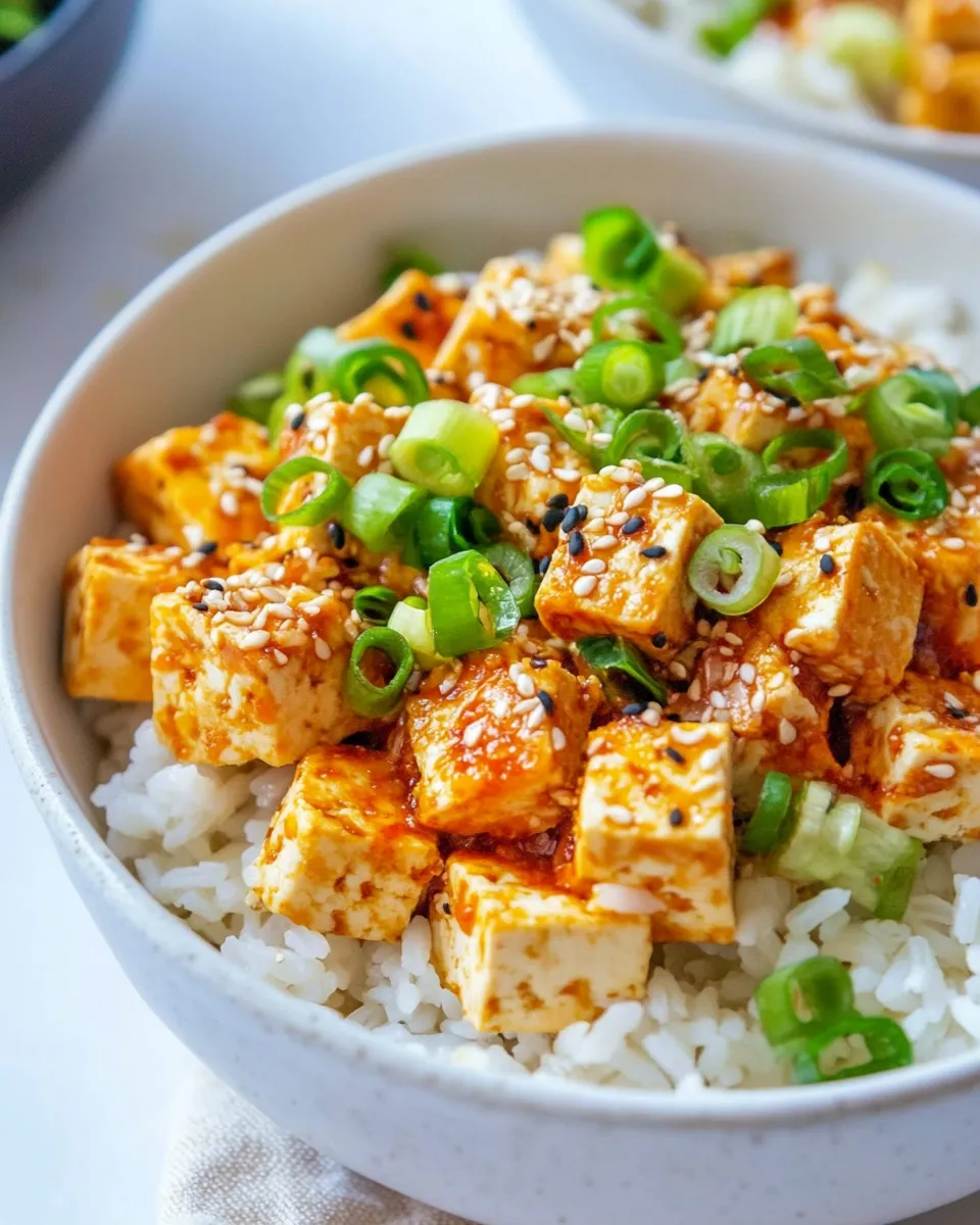 Classic Spicy Sriracha Tofu Rice Bowls (Air Fryer or Oven) food shot