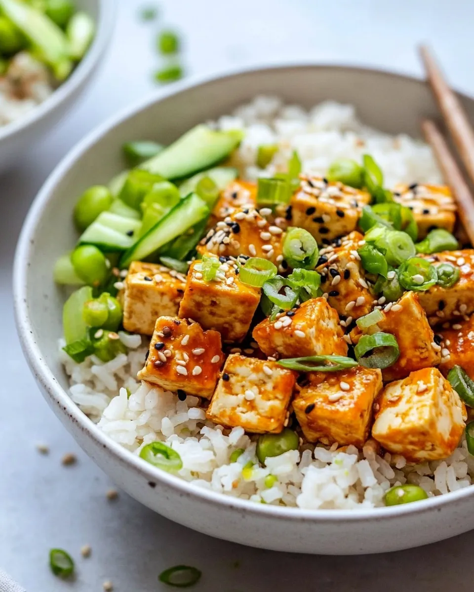 Delicious Spicy Sriracha Tofu Rice Bowls (Air Fryer or Oven) image