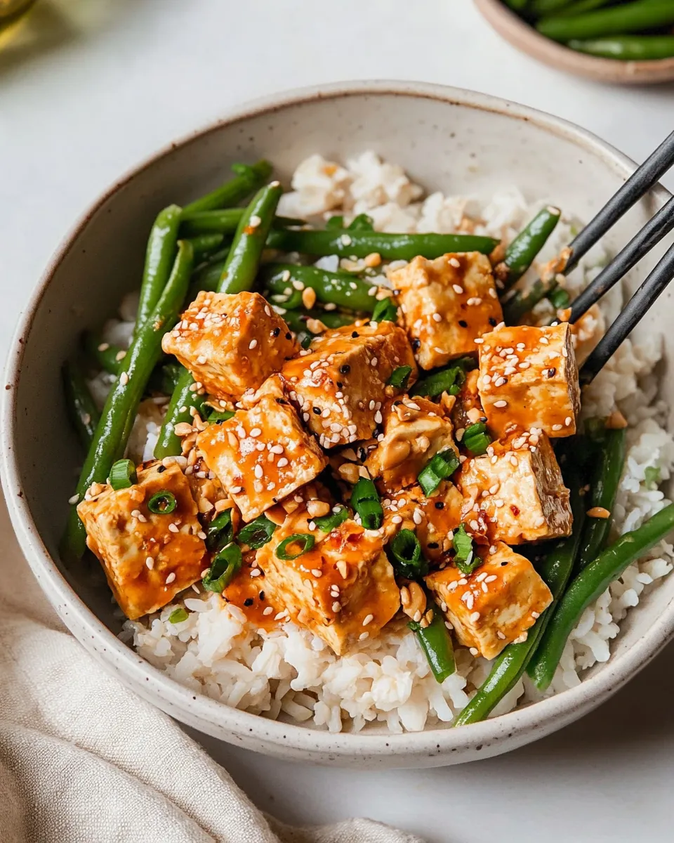 Homemade Spicy & Crispy Peanut Tofu with Green Beans photo