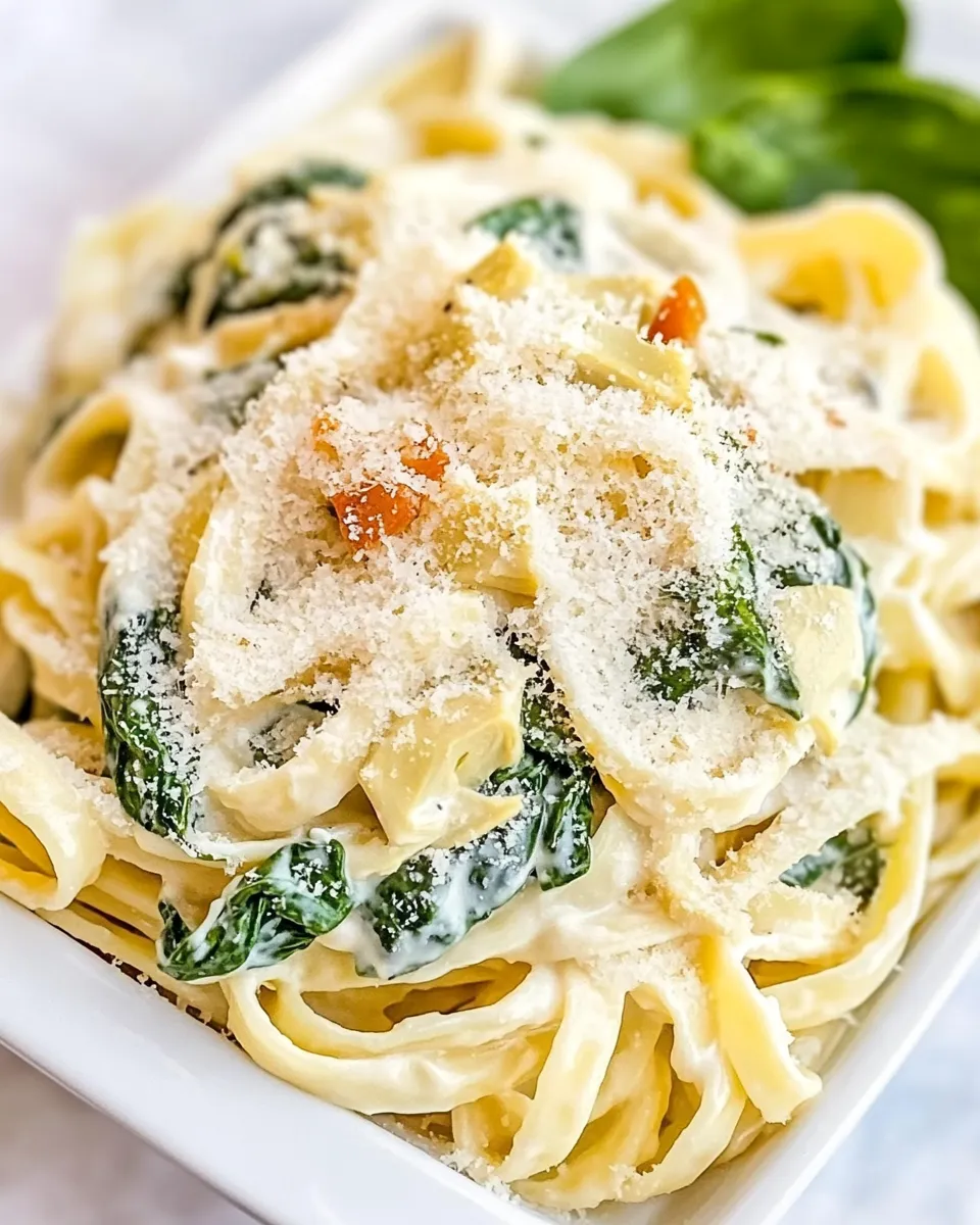Easy Spinach Artichoke Fettuccine Alfredo shot