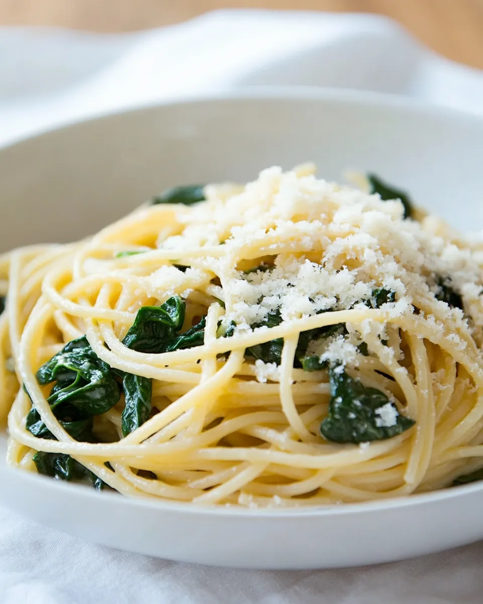 Delicious Spinach and Garlic Spaghetti with Pecorino image