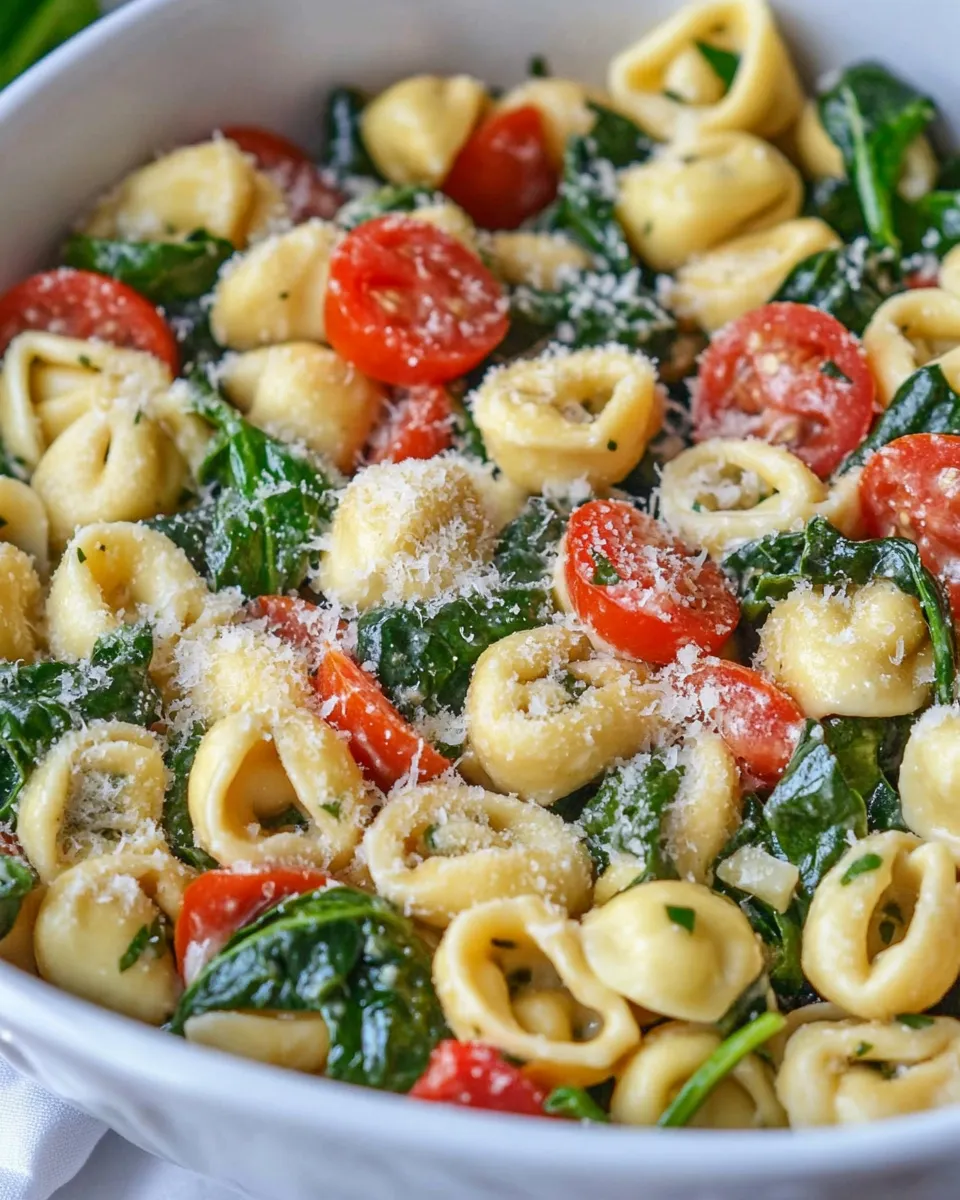 Homemade Spinach and Tortellini Salad food shot