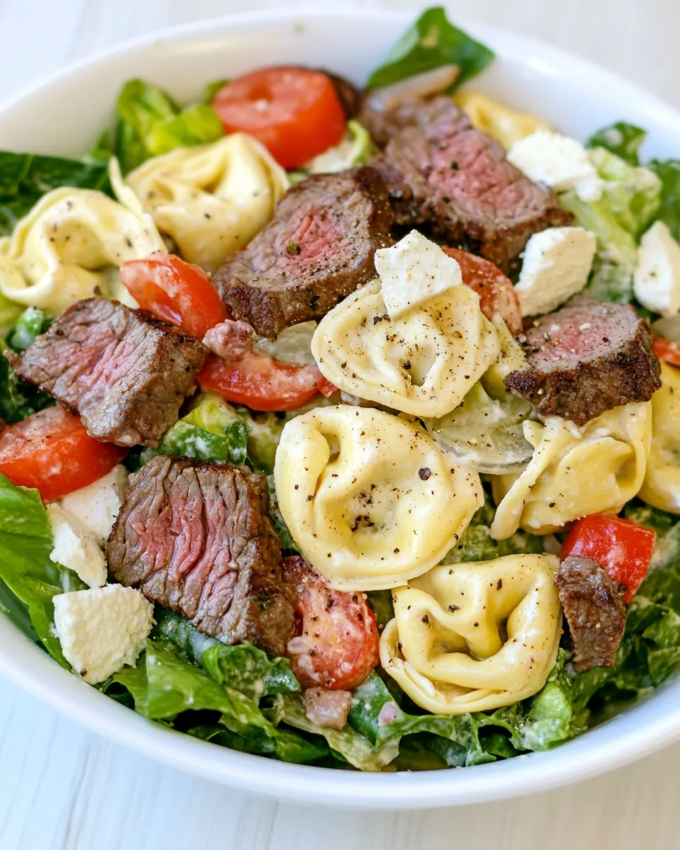 Healthy Steak and Tortellini Salad shot