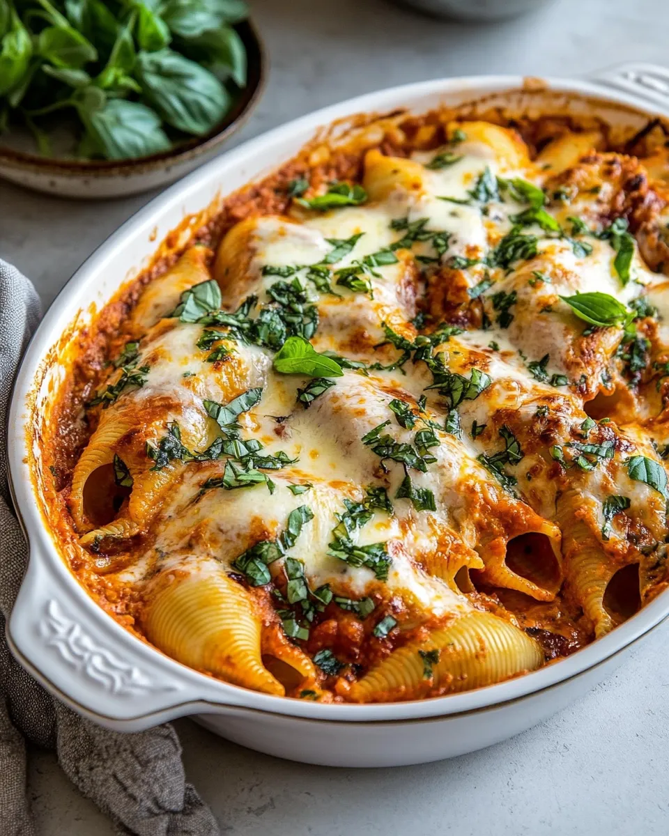 Quick Stuffed Creamy Tomato Basil Pasta Shells. recipe photo