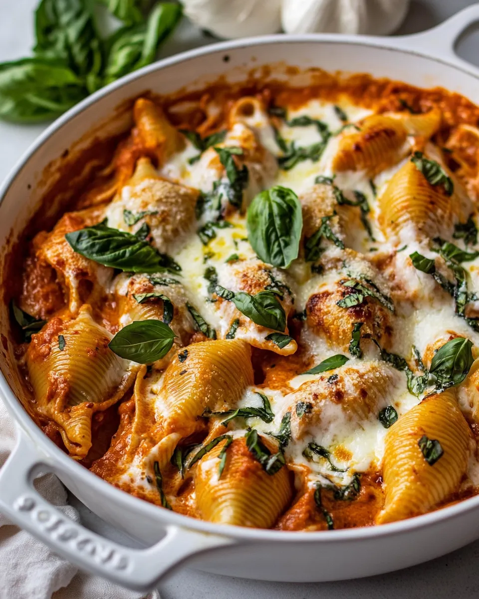 Tasty Stuffed Creamy Tomato Basil Pasta Shells. dish photo