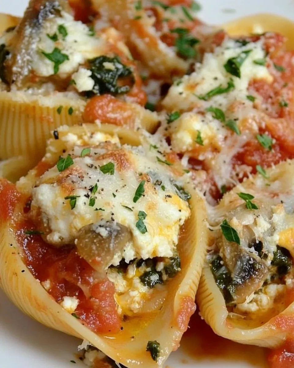 Delicious Stuffed Shells with Ricotta, Spinach, and Portobello Mushrooms shot