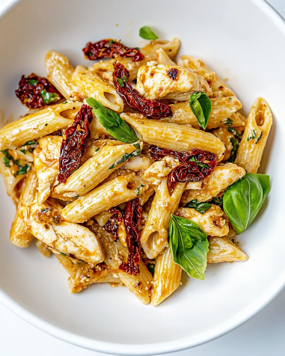 Delicious Sun-dried Tomato Chicken Pasta food shot