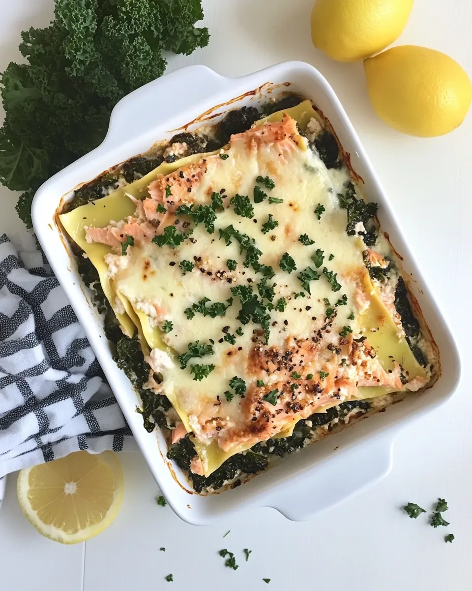 Healthy Superfood Salmon Lasagna with Kale and Spinach shot