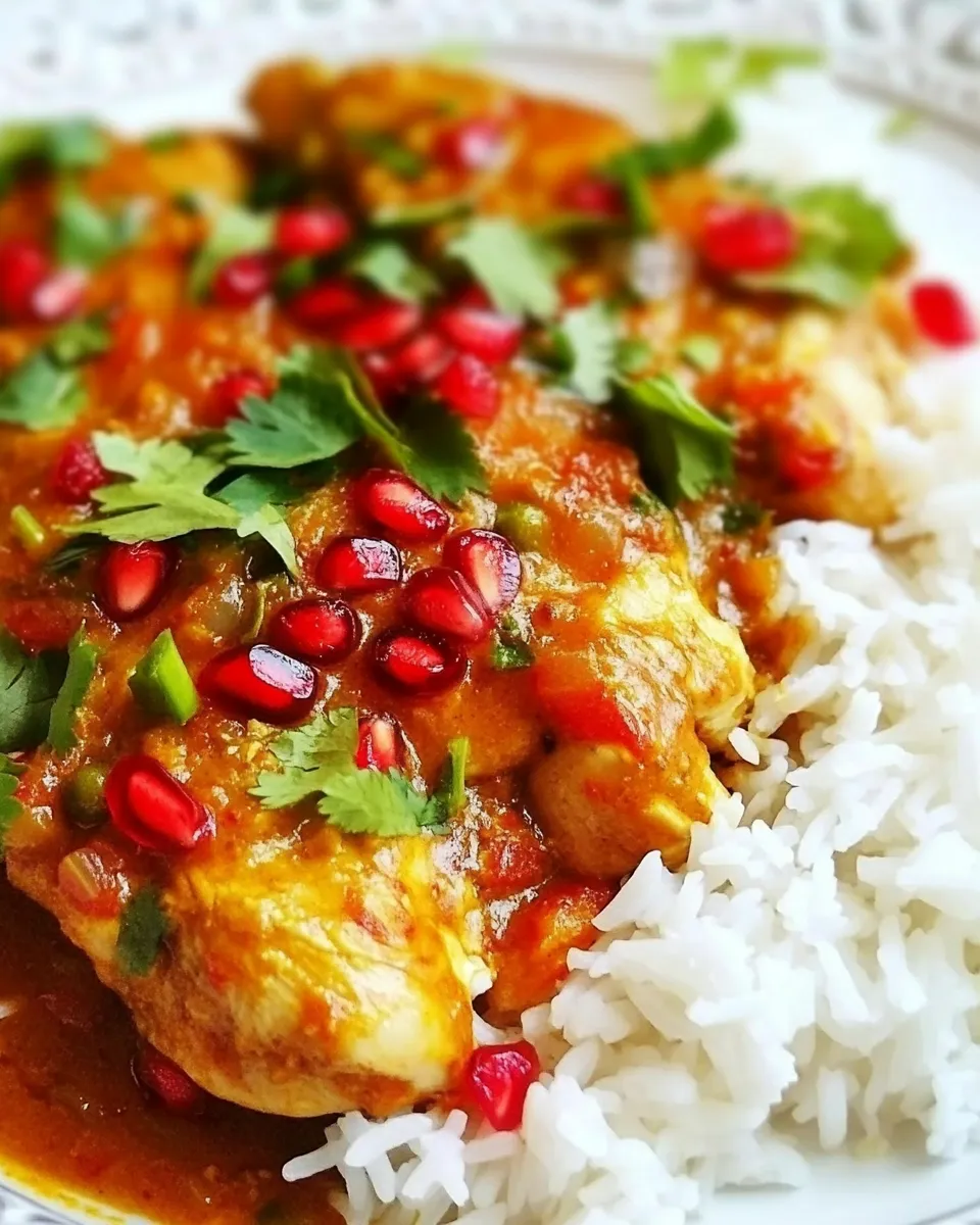 Healthy Thai-Style Curry Pomegranate Chicken. recipe image