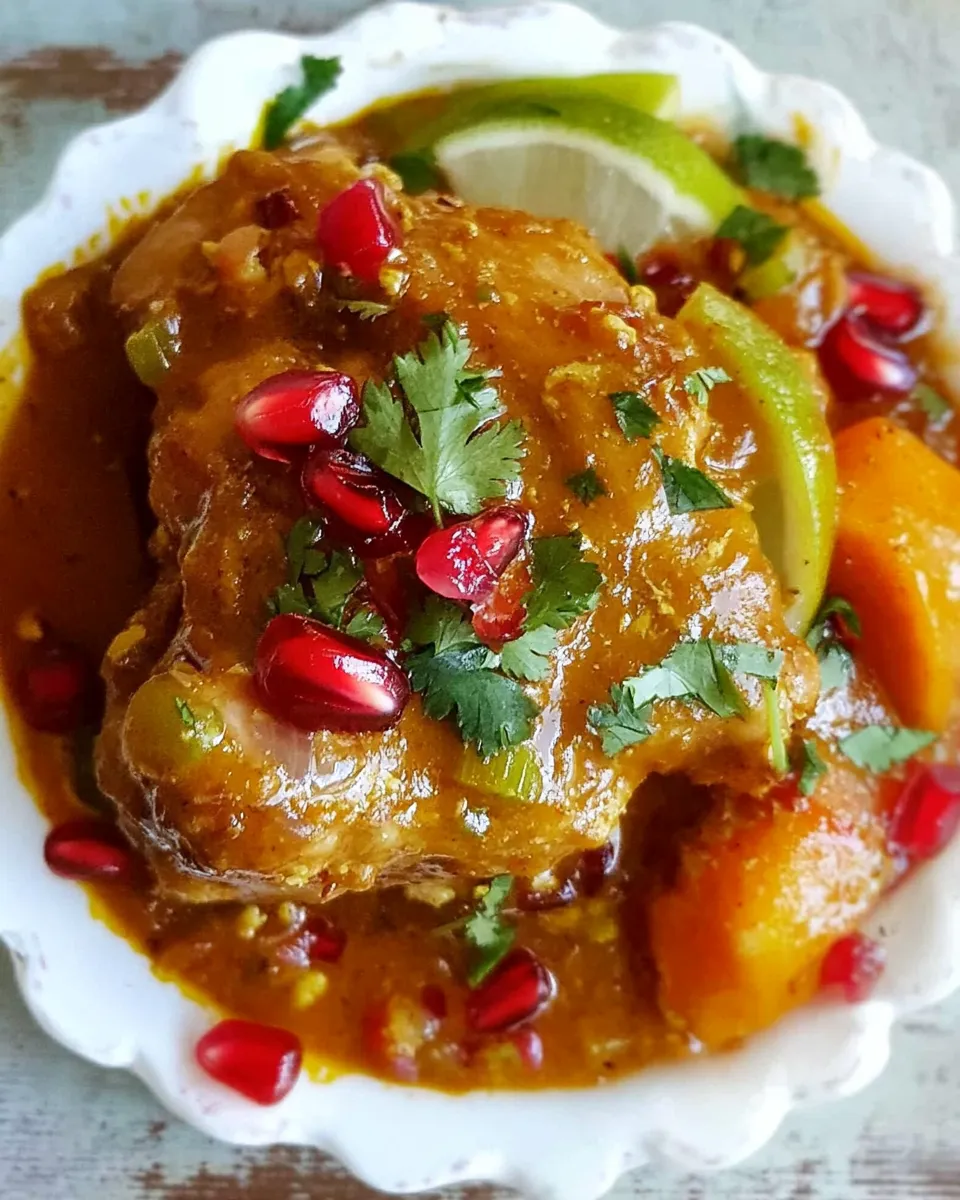 Healthy Thai-Style Curry Pomegranate Chicken. shot