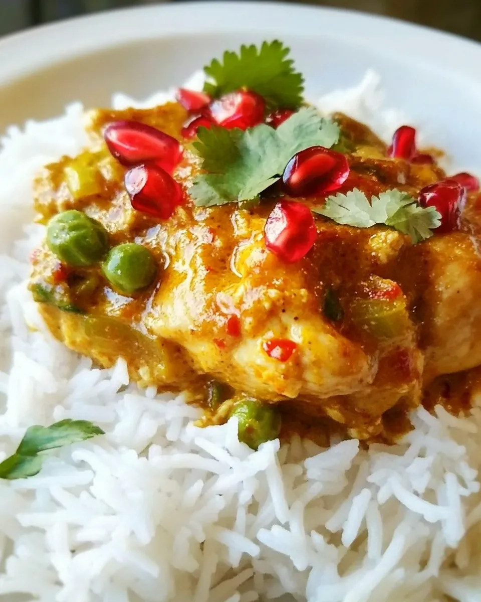 Amazing Thai-Style Curry Pomegranate Chicken. photo