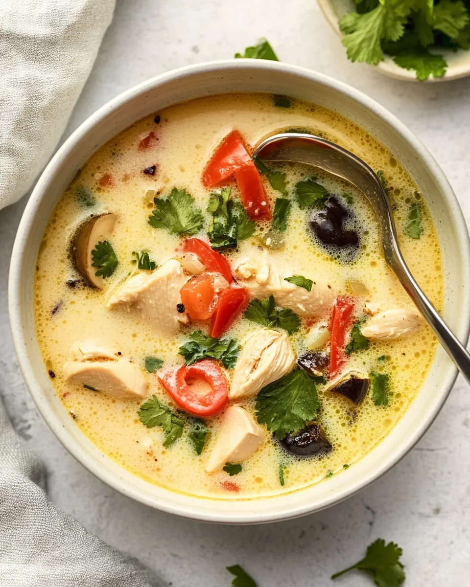Easy Thai Coconut Chicken Soup (Tom Kha Gai) food shot