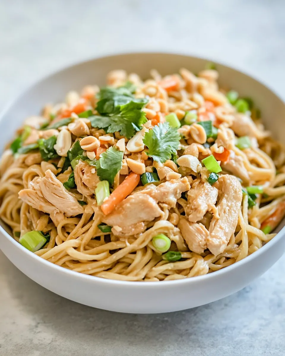 Delicious Thai Peanut Chicken and Noodles shot