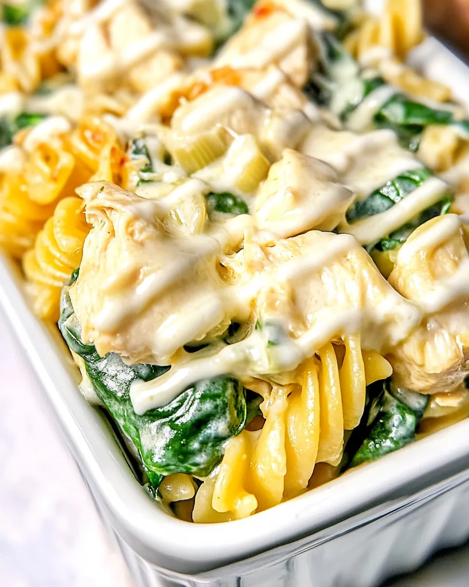 Homemade Three Cheese Chicken Spinach & Artichoke Alfredo Pasta photo