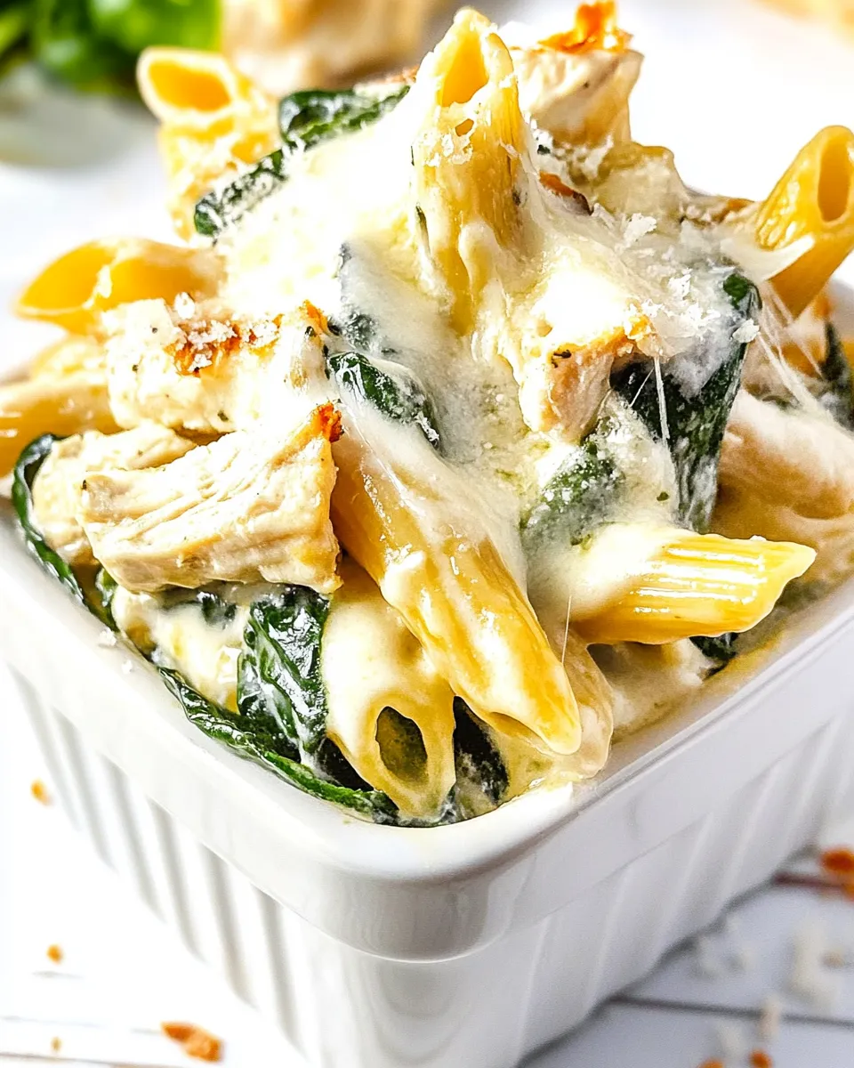 Delicious Three Cheese Chicken Spinach & Artichoke Alfredo Pasta shot