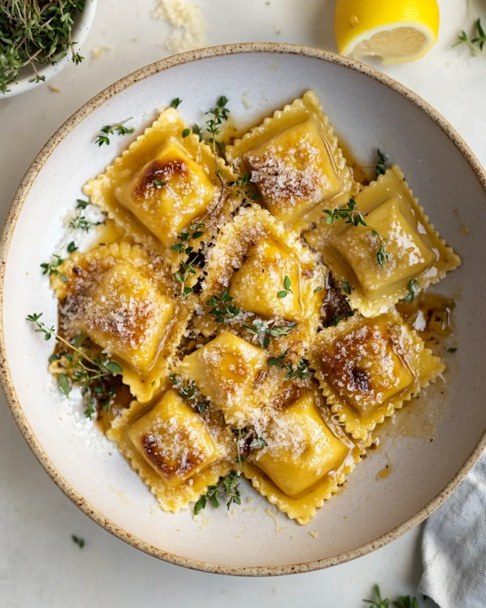 Amazing Toasted Skillet Ravioli with Lemon & Brown Butter. dish image