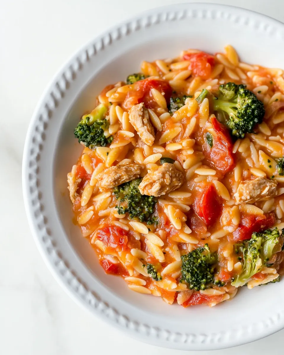 Easy Tomato Orzo with Chicken Sausage and Broccoli recipe photo
